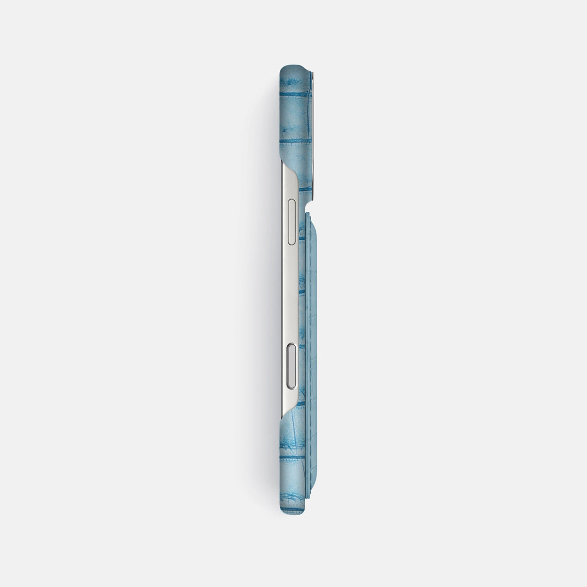 Double Card Case For iPhone 18 Pro Max In Himalayan Crocodile -3 | Ice-Blue-Steel