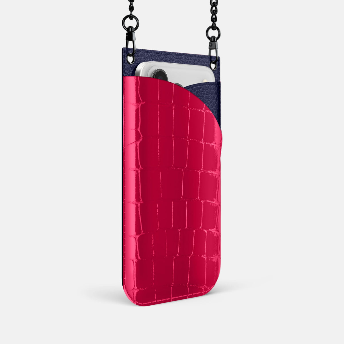 Crossbody Bag For iPhone 18 Pro In Shiny Alligator -2 | Pink-Panther-Black