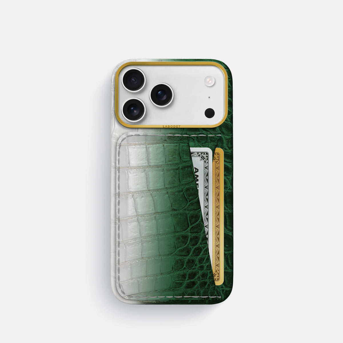 Double Card Case For iPhone 17 Pro In Himalayan Crocodile -1 | Green-Gold