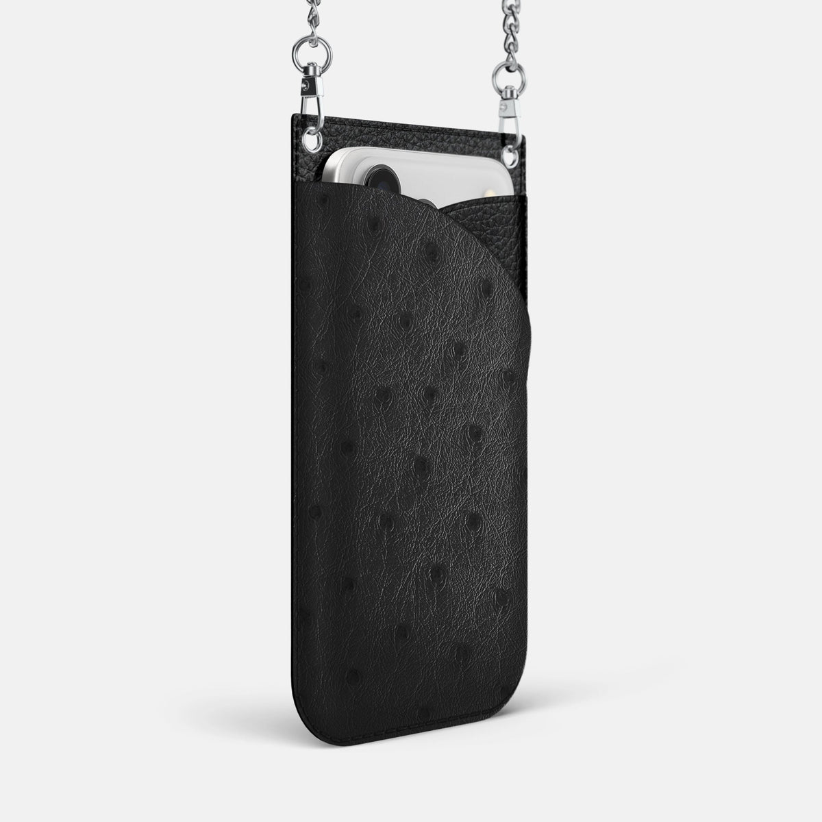 Crossbody Bag For iPhone 18 Pro Max In Ostrich -2 | Black-Steel
