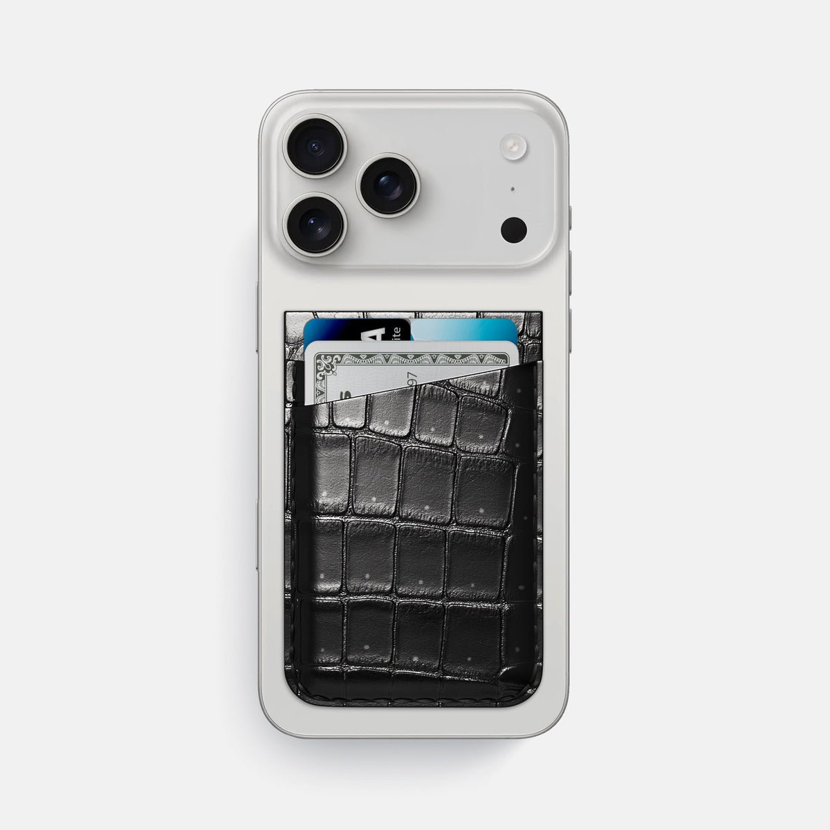 MagSafe Wallet For iPhone 18 Pro Max In Porosus Crocodile -1 | Shiny-Black
