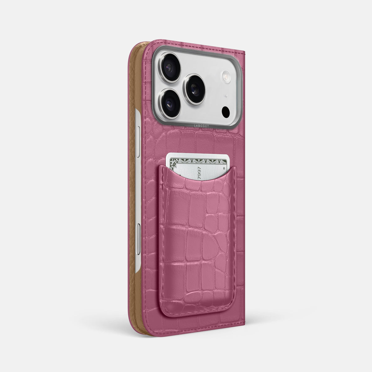 Folio Case with Card For iPhone 18 Pro Max In Alligator -1 | Pink-Lagoon-Steel