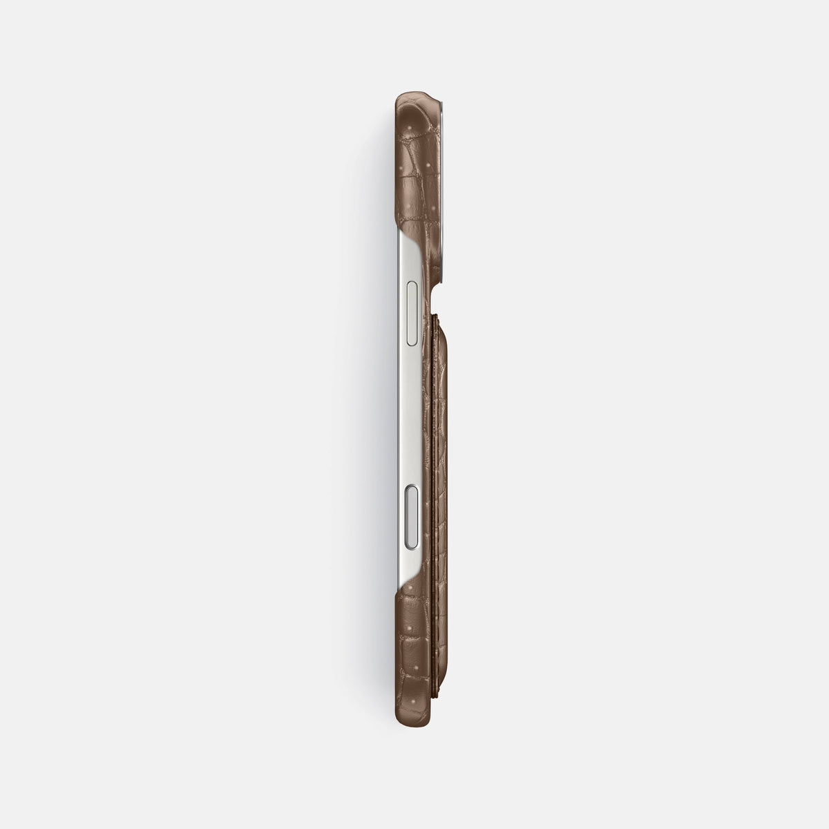 Double Card Case For iPhone 18 Pro Max In Porosus Crocodile -3 | Fur-Brown-Steel