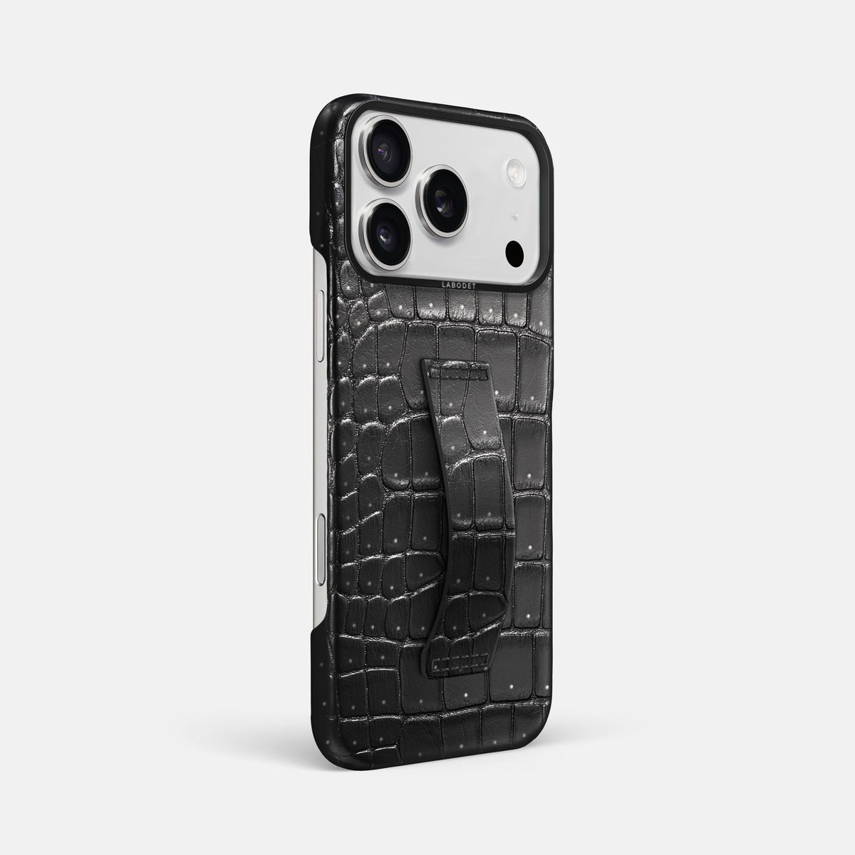 Finger Case For iPhone 18 Pro Max In Porosus Crocodile -2 | Shiny-Black-Black