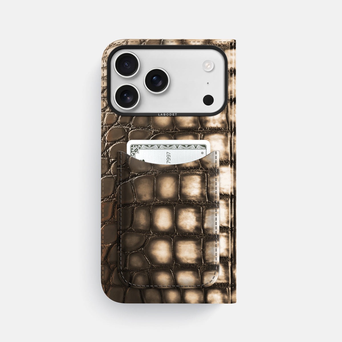 Folio Case with Card For iPhone 18 Pro Max In Patina Alligator -3 | Etoupe-Black