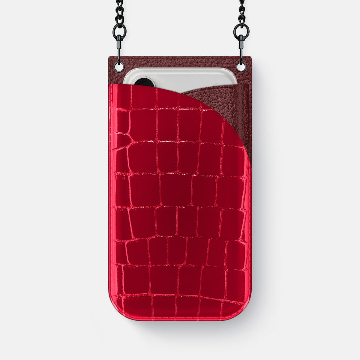 Crossbody Bag For iPhone 18 Pro Max In Shiny Alligator -1 | Cherry-Black