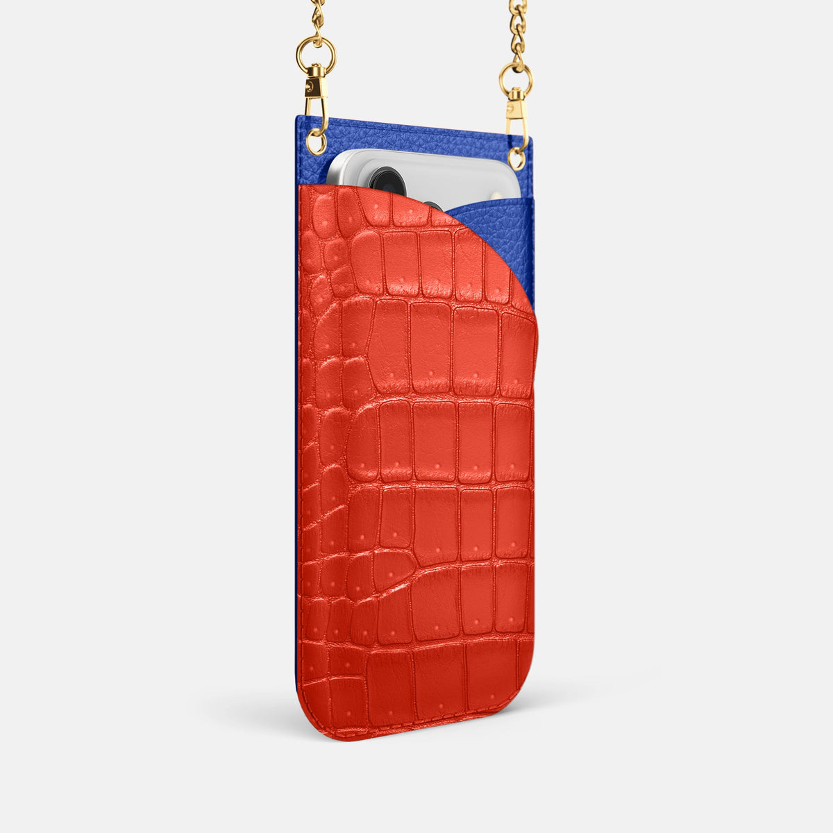 Crossbody Bag For iPhone 18 Pro In Porosus Crocodile -2 | Rust-Gold