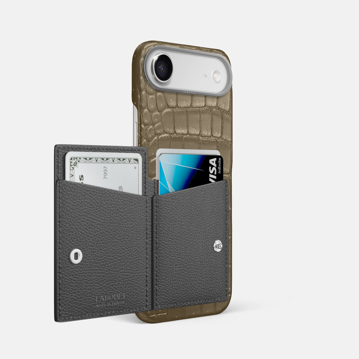 Bi-Fold Case For iPhone 17 Air In Porosus Crocodile -2 | Kaki-Green-Steel