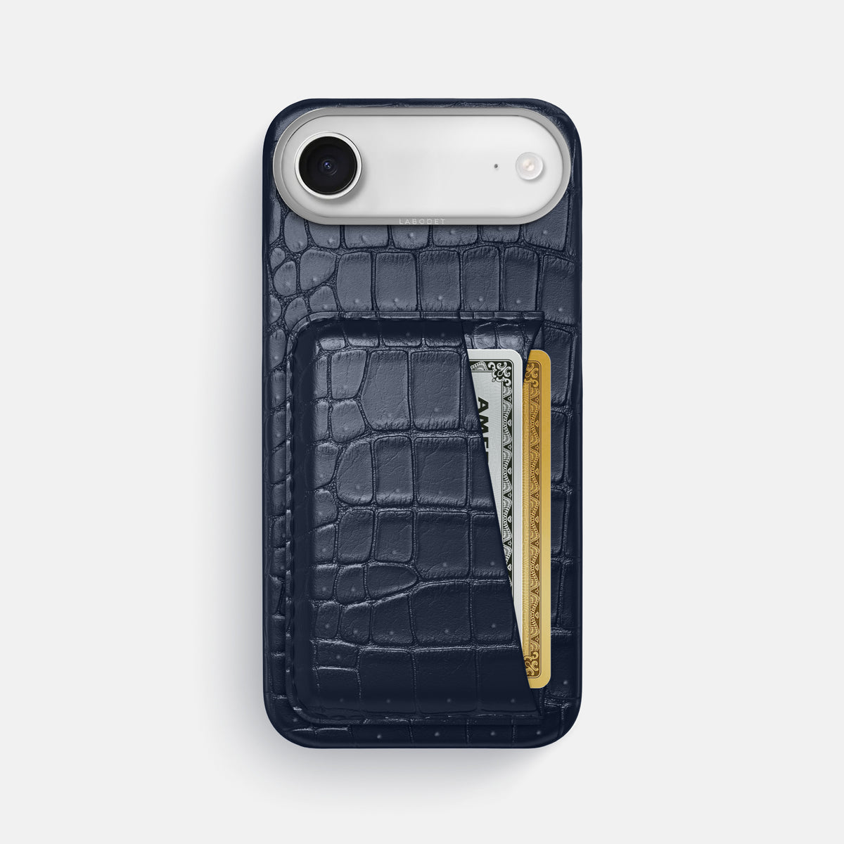 Double Card Case For iPhone 17 Air In Porosus Crocodile -1 | Deep-Blue-Sea-Steel