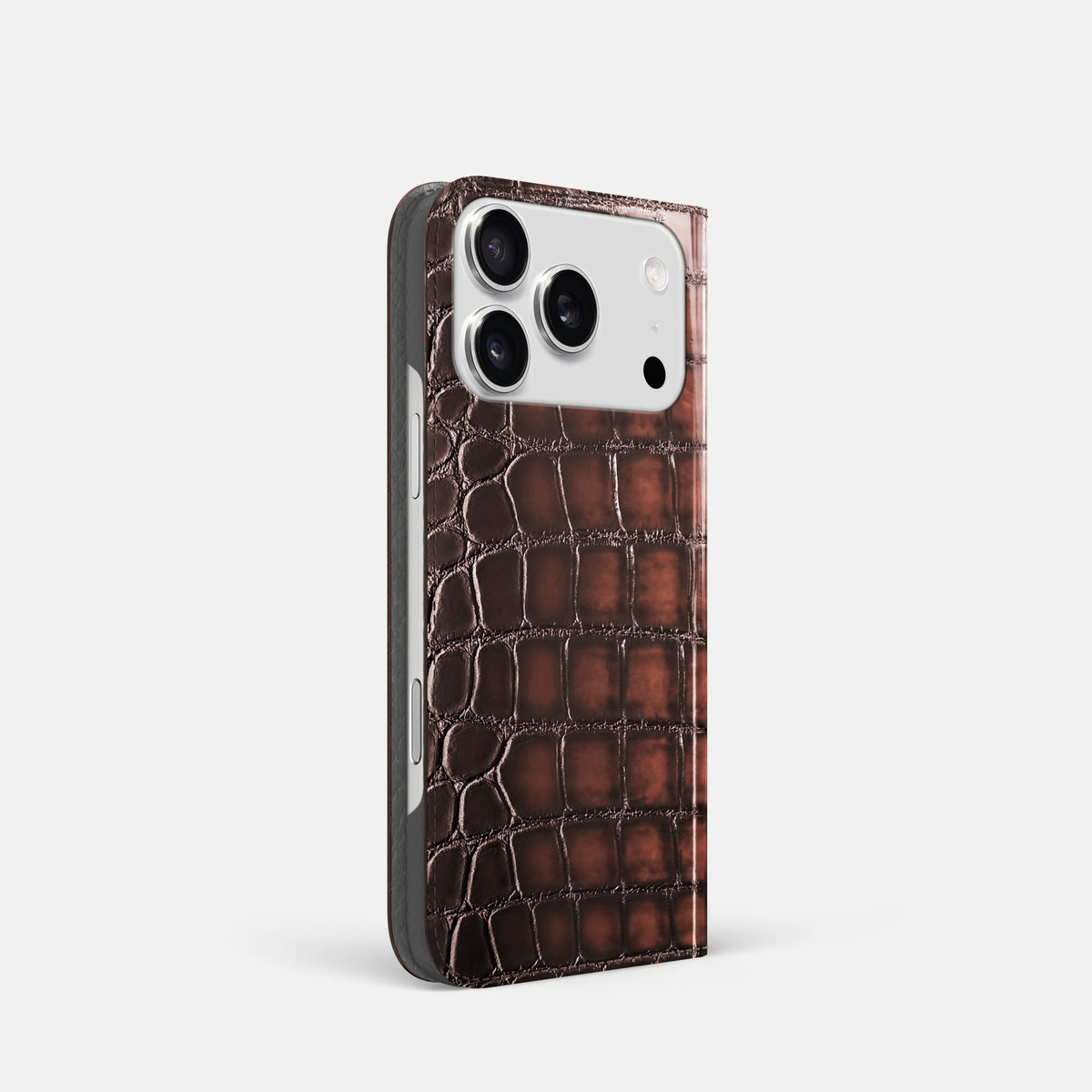 Folio Slim Case For iPhone 18 Pro In Patina Alligator -1 | Havana-Brown