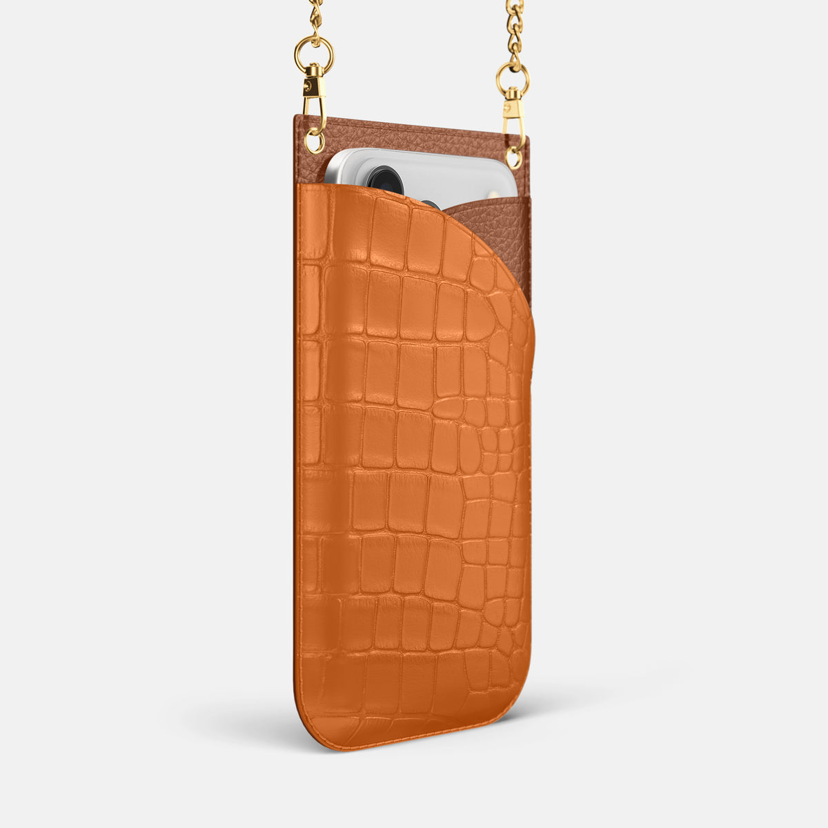 Crossbody Bag For iPhone 17 Pro In Alligator -2 | Orange-Gold