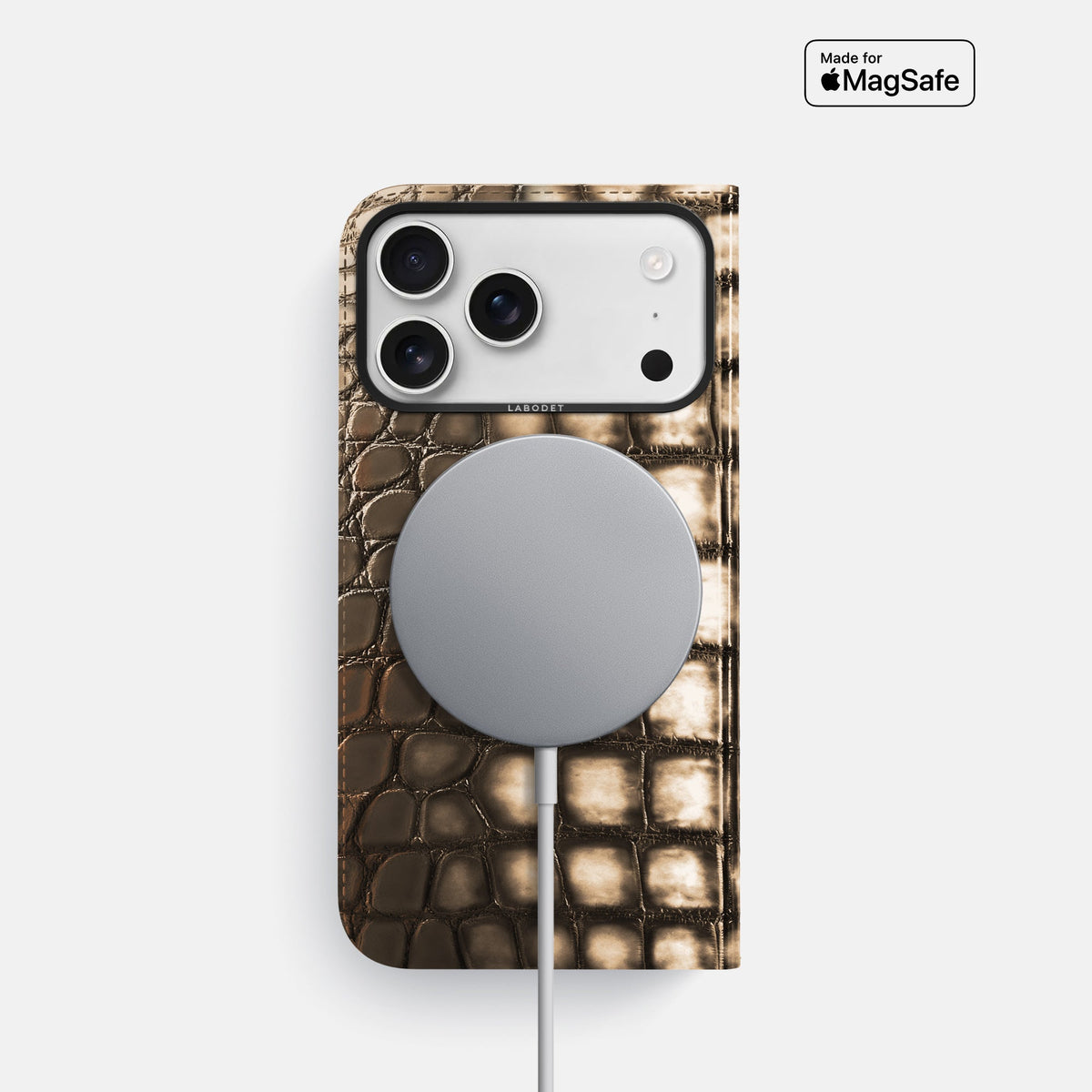 Folio Case For iPhone 18 Pro In Patina Alligator -3 | Etoupe-Black