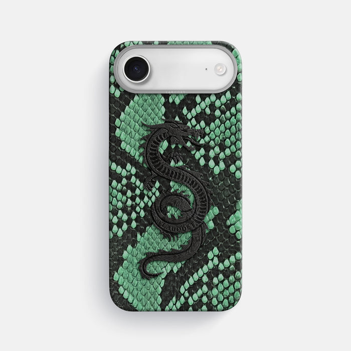 Classic Case With Carbon Dragon For iPhone 17 Air In Deluxe Python -1 | Forest-Green-Steel