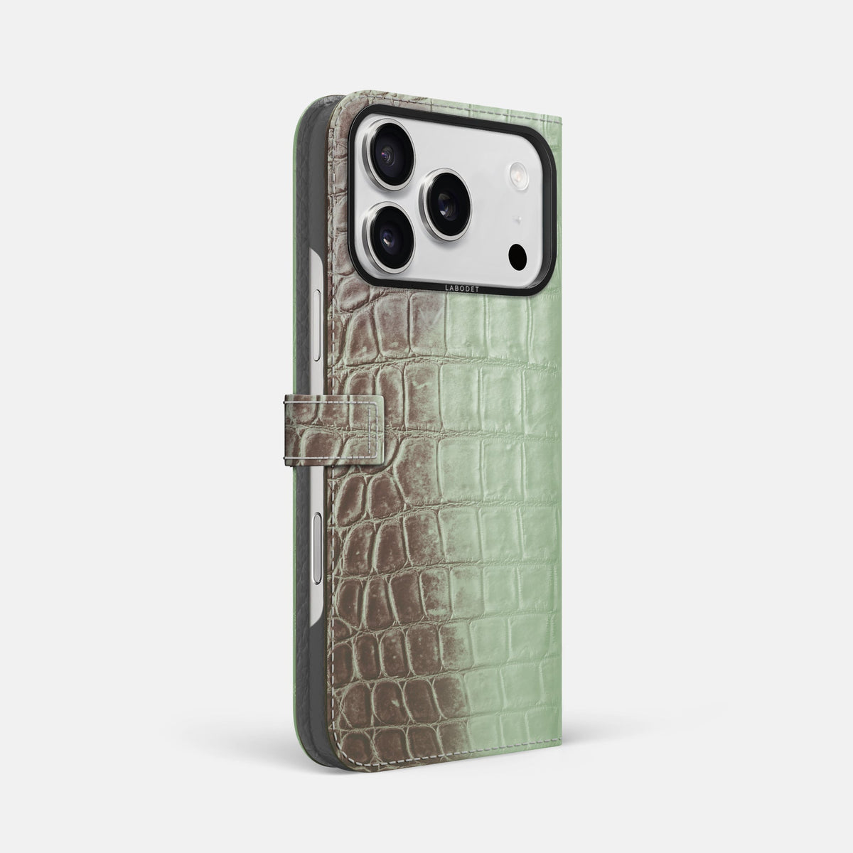 Folio Case with Clasp For iPhone 18 Pro Max In Himalayan Crocodile -1 | Pistachio-Black