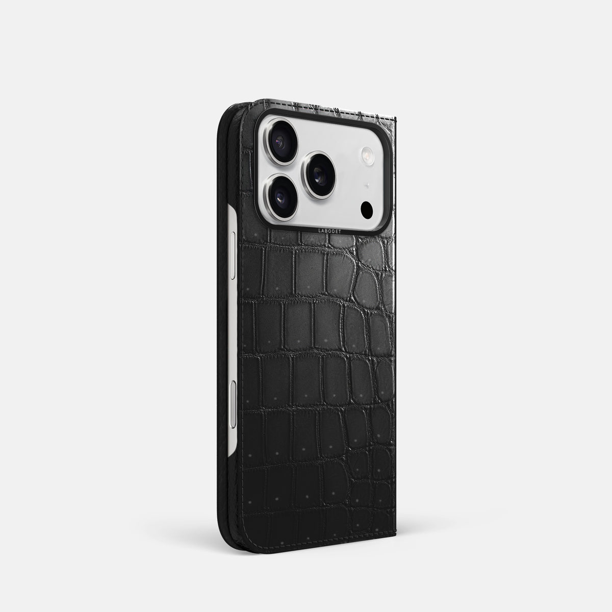 Folio Case For iPhone 17 Pro In Porosus Crocodile -1 | Shiny-Black-Black