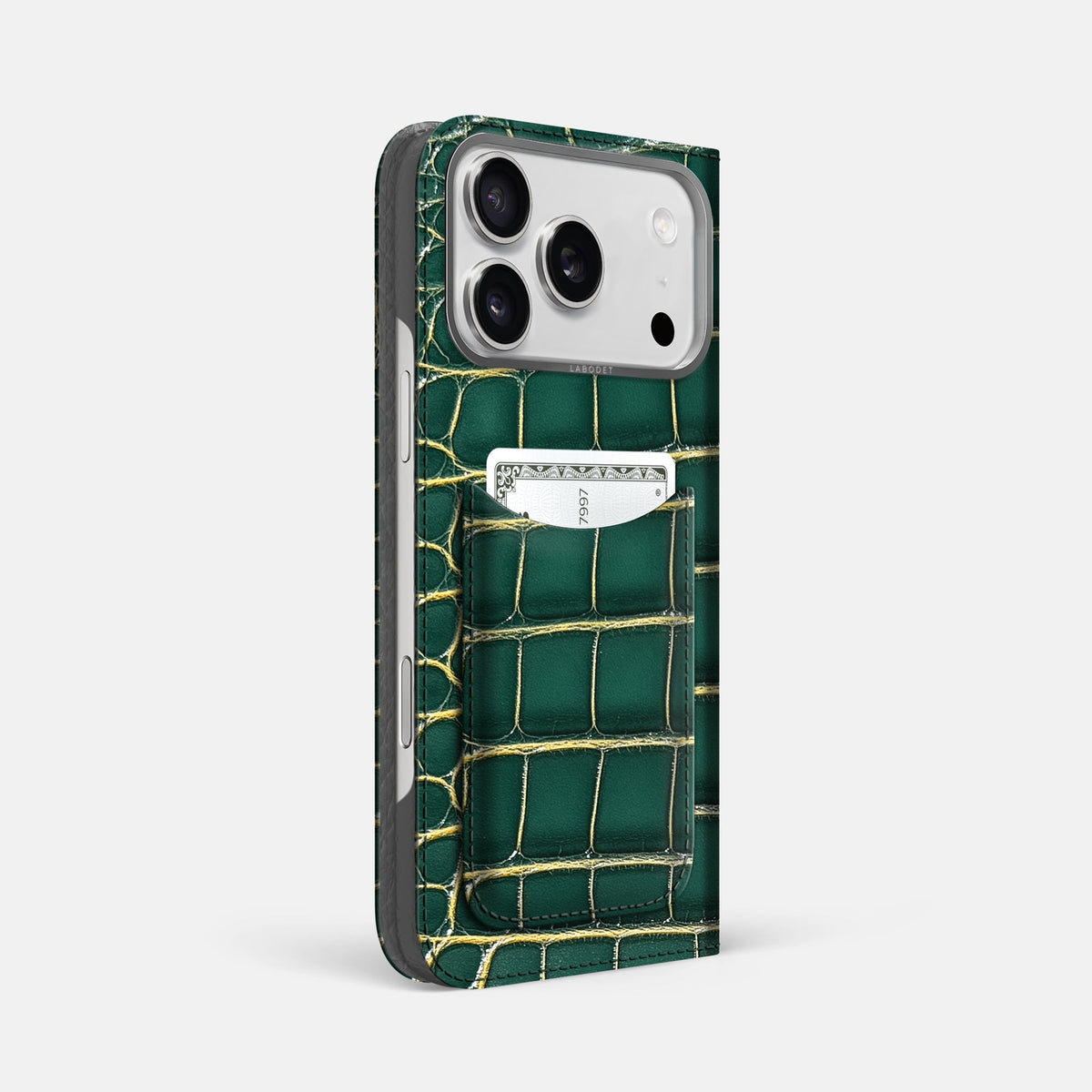 Folio Case with Card For iPhone 18 Pro Max In Patina Alligator -1 | Cambridge-Steel