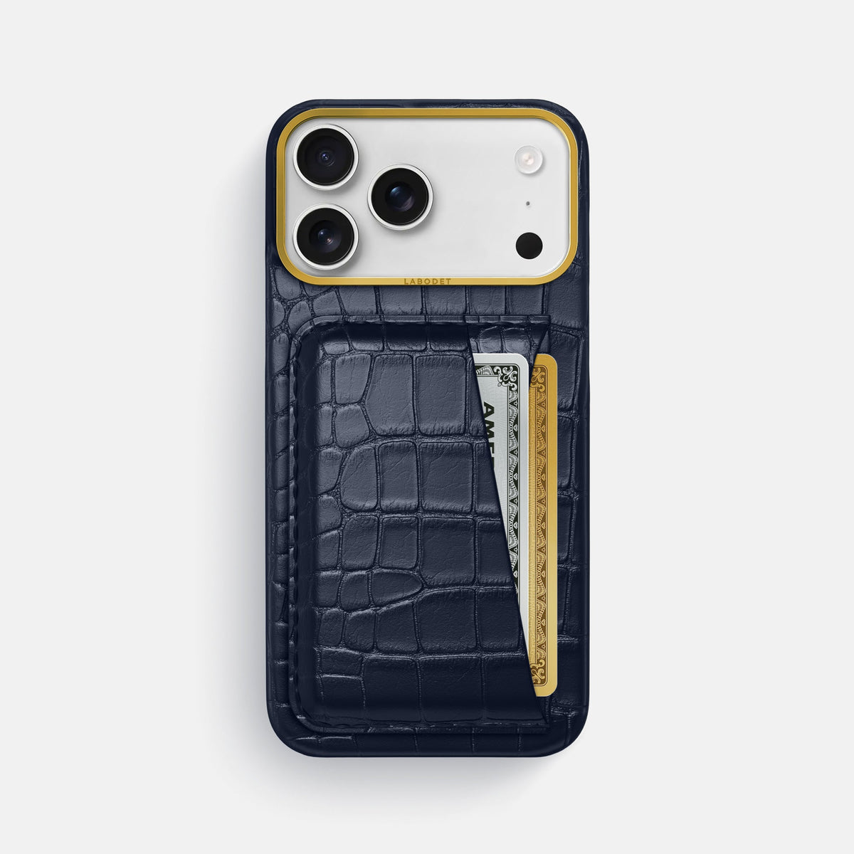 Double Card Case For iPhone 18 Pro Max In Alligator -1 | Navy-Blue-Gold