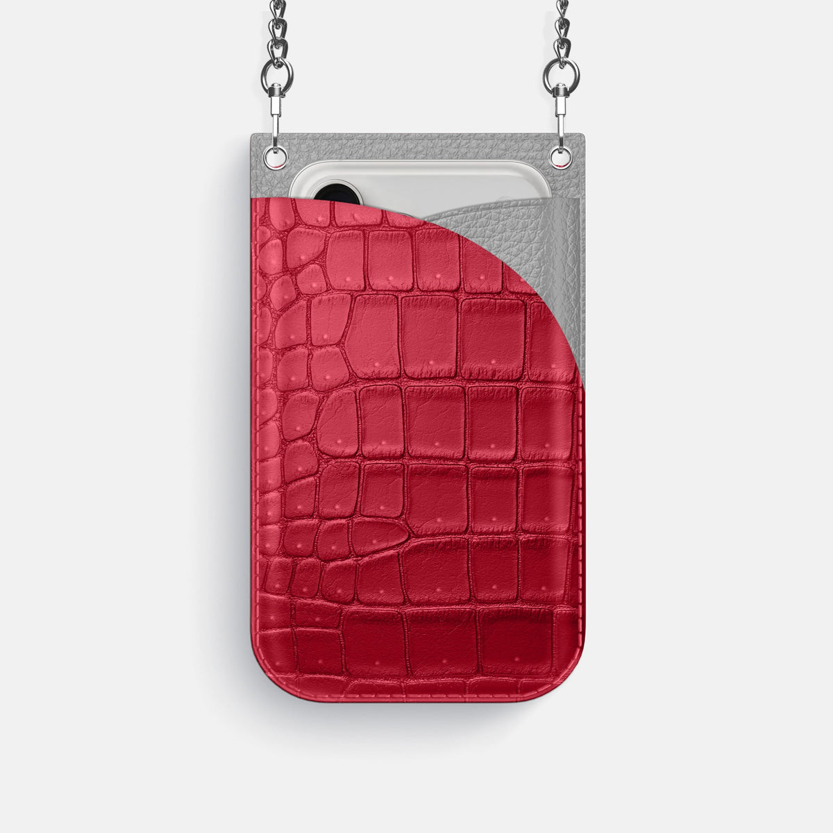 Crossbody Bag For iPhone 18 Pro In Porosus Crocodile -1 | Burgundy-Steel