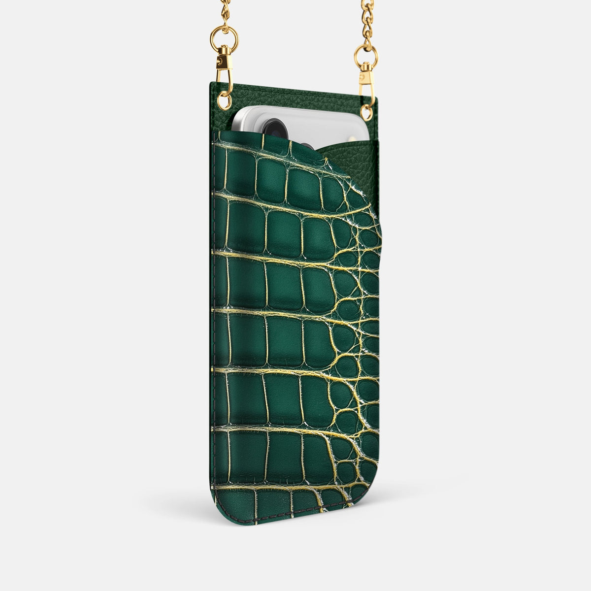Crossbody Bag For iPhone 18 Pro In Patina Alligator -2 | Cambridge-Gold
