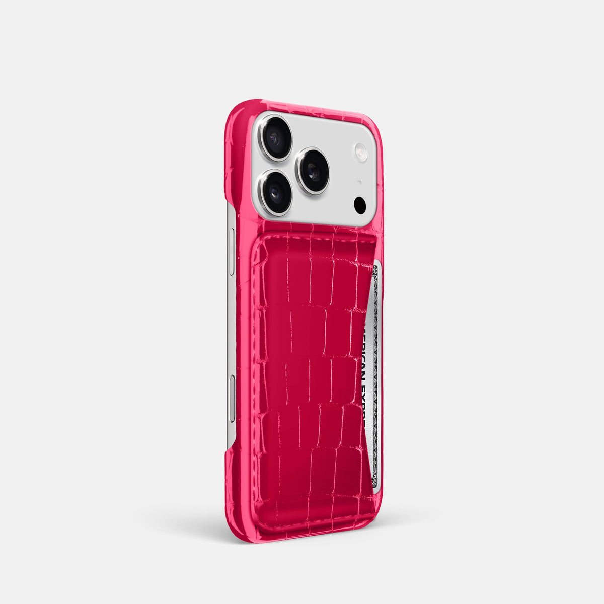 Slim Card Case For iPhone 18 Pro In Shiny Alligator -2 | Pink-Panther