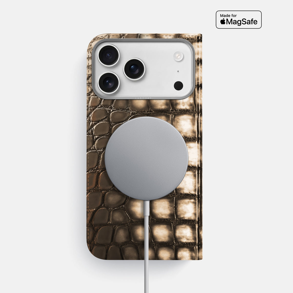 Folio Case For iPhone 18 Pro Max In Patina Alligator -3 | Etoupe-Steel