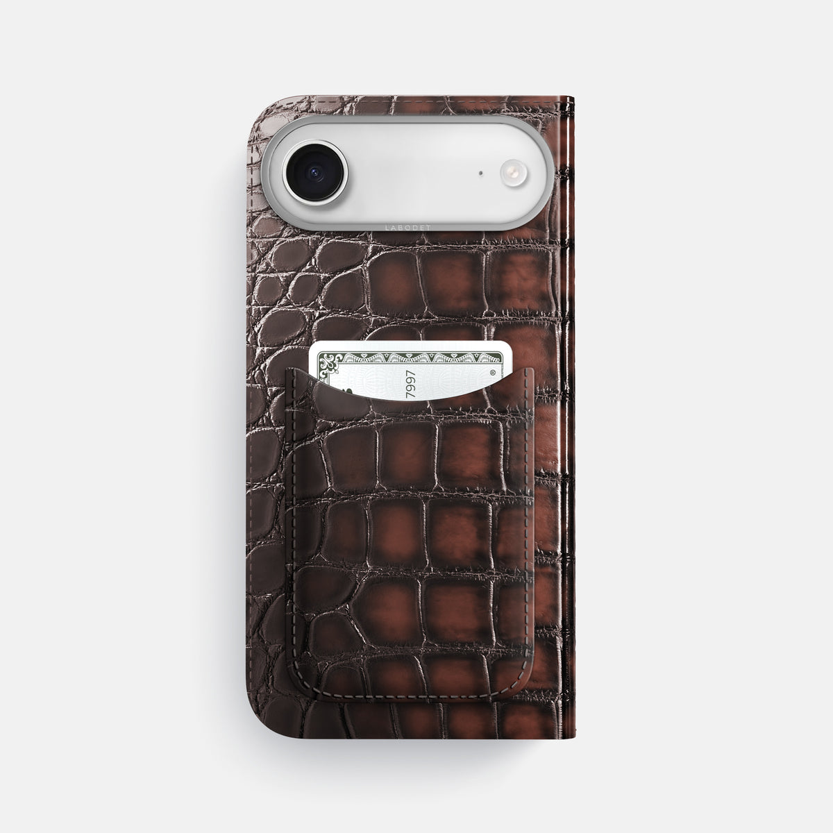 Folio Case with Card For iPhone 17 Air In Patina Alligator -3 | Havana-Brown-Steel