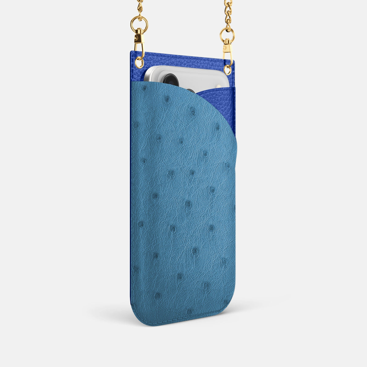 Crossbody Bag For iPhone 18 Pro In Ostrich -2 | Blue-Jeans-Gold