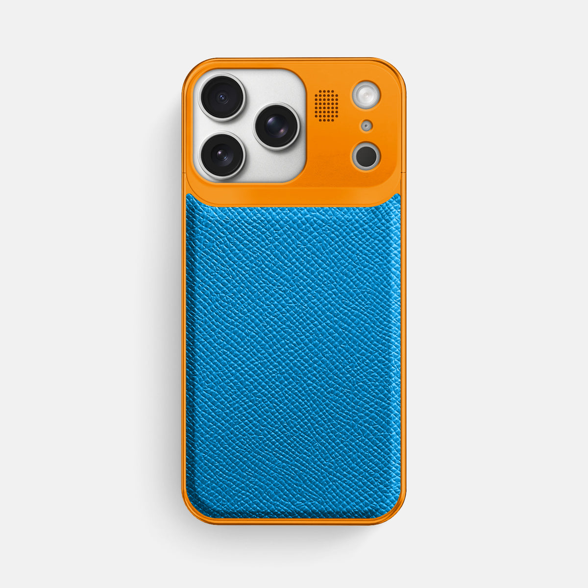 Metal Case For iPhone 17 Pro Max In Epsom-Style Calf -1 | Sky-Blue-Orange
