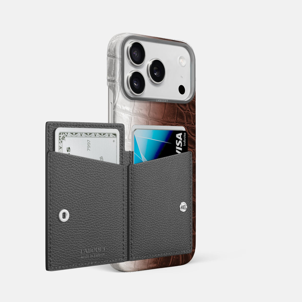 Bi-Fold Case For iPhone 18 Pro Max In Himalayan Crocodile -2 | Dark-Brown-Steel