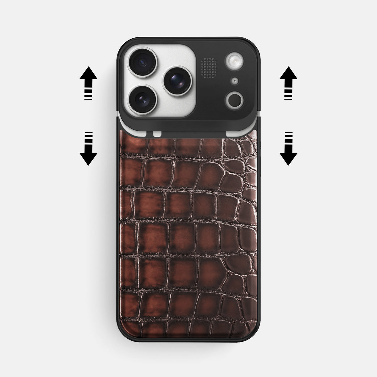 Metal Case For iPhone 17 Pro Max In Patina Alligator -2 | Havana-Brown-Black
