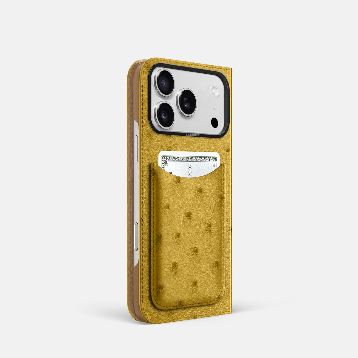 Folio Case with Card For iPhone 18 Pro In Ostrich -1 | Gold-Black