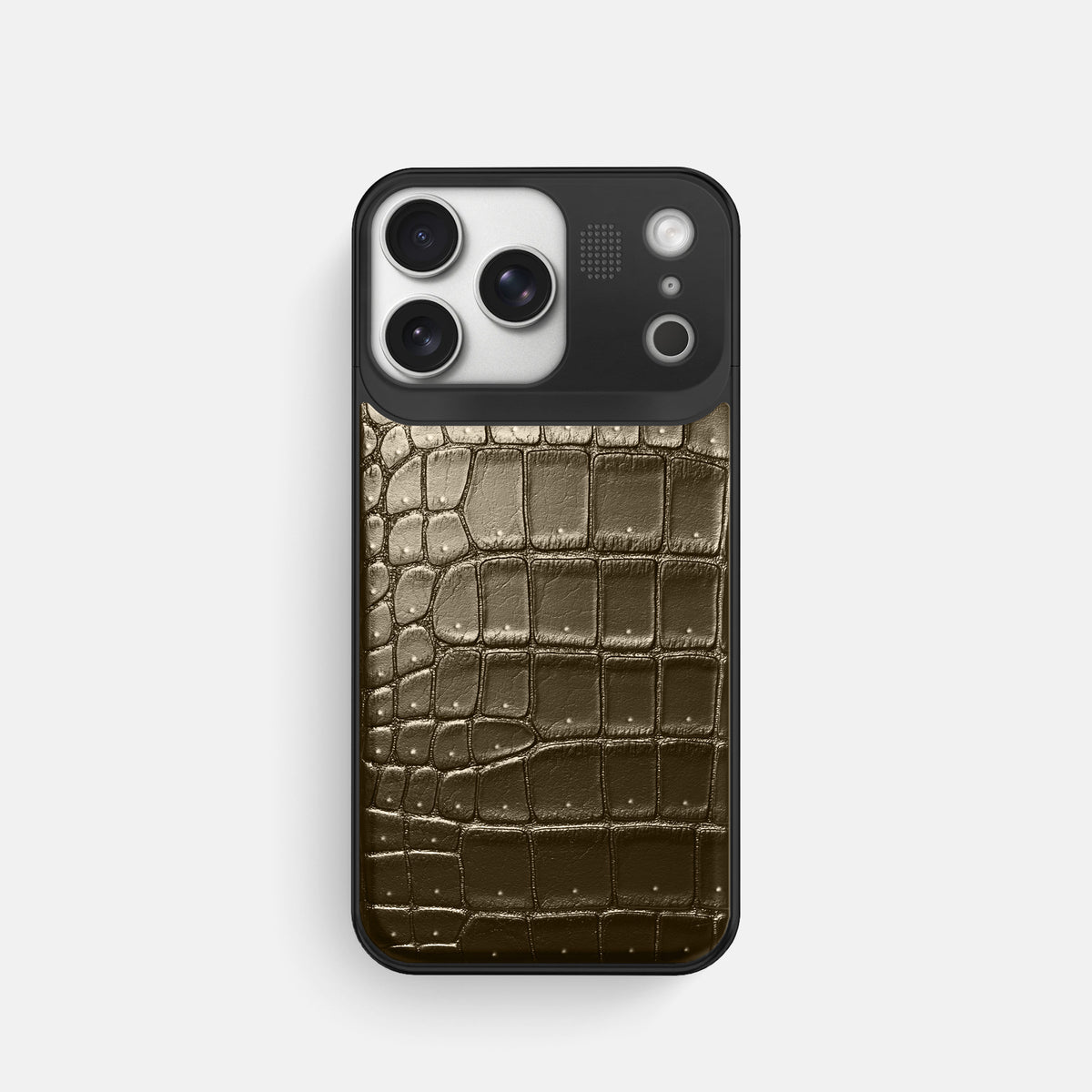 Metal Case For iPhone 17 Pro In Porosus Crocodile -1 | Bronze-Black