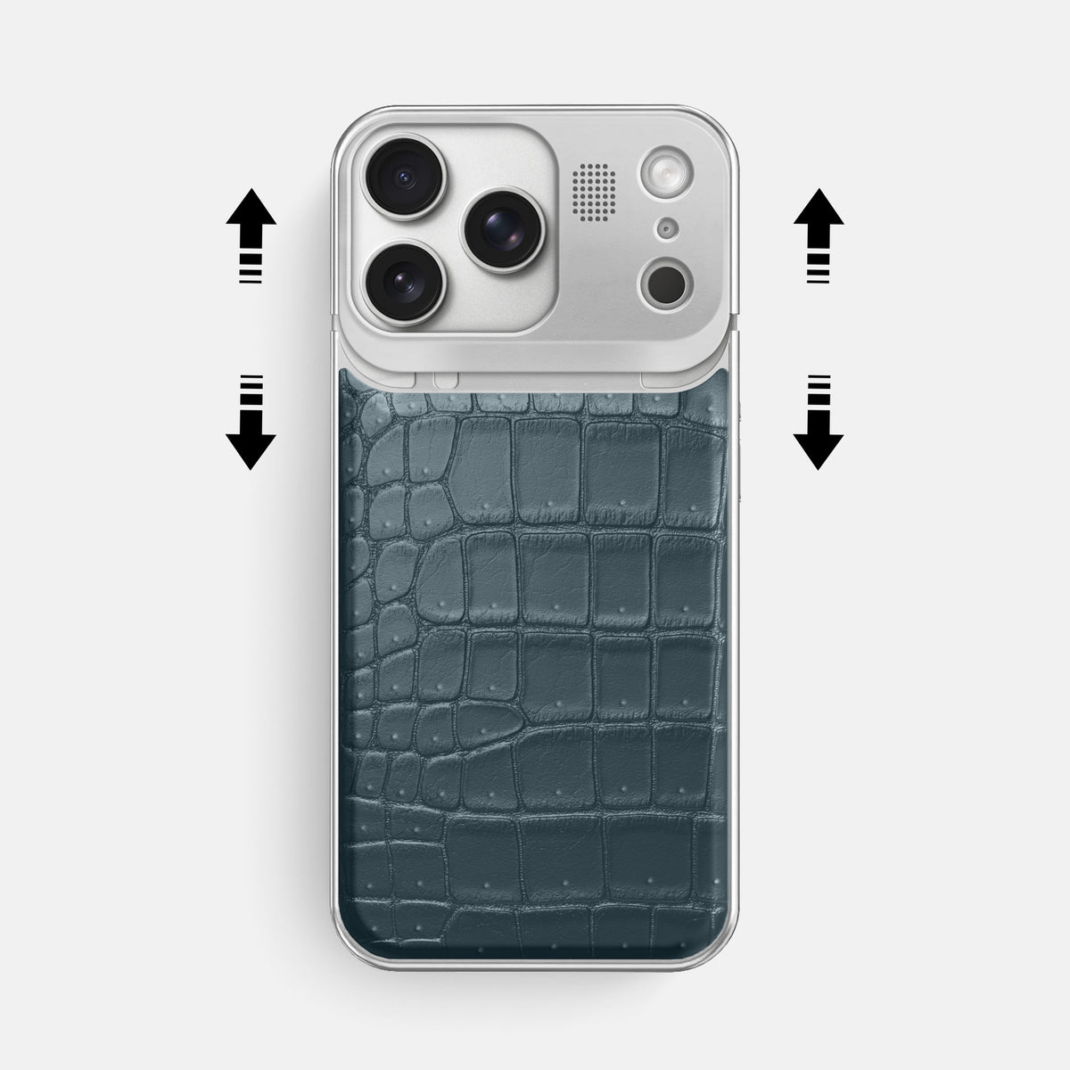 Metal Case For iPhone 17 Pro Max In Porosus Crocodile -2 | Denim-Steel