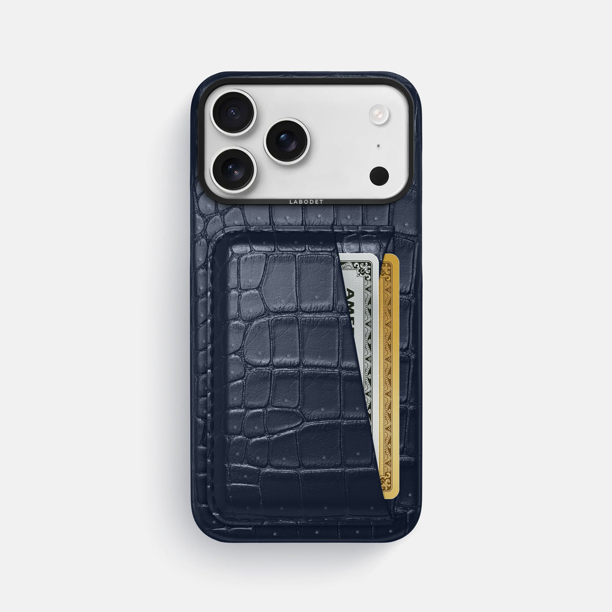 Double Card Case For iPhone 18 Pro Max In Porosus Crocodile -1 | Deep-Blue-Sea-Black