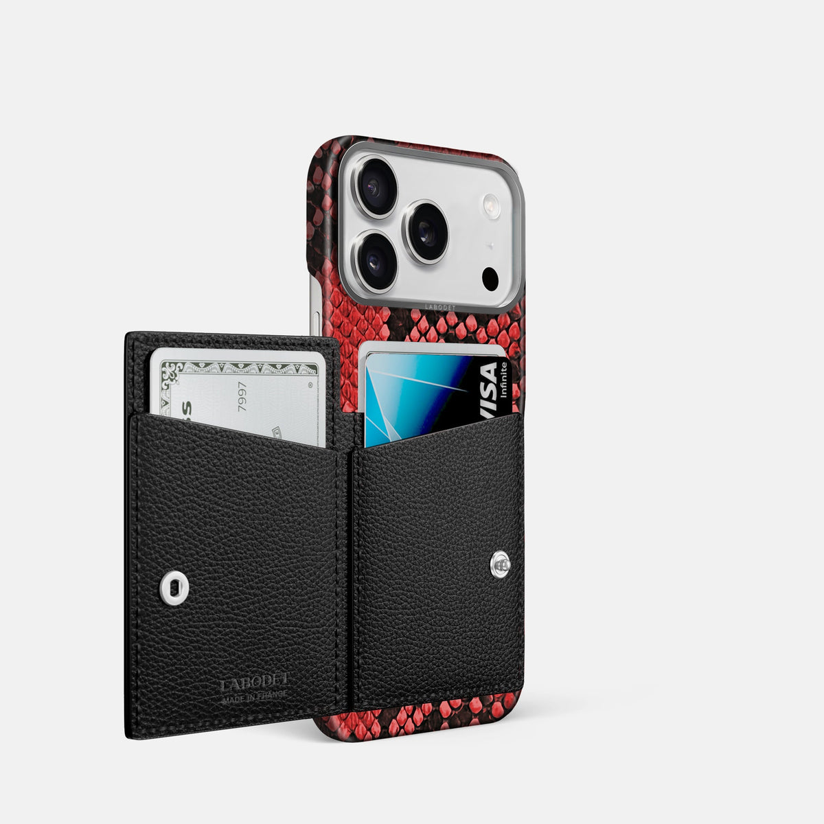 Bi-Fold Case For iPhone 18 Pro In Deluxe Python -2 | Red-Steel