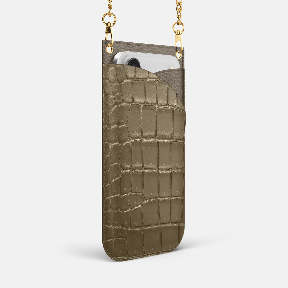 Crossbody Bag For iPhone 17 Air In Porosus Crocodile -2 | Kaki-Green-Gold