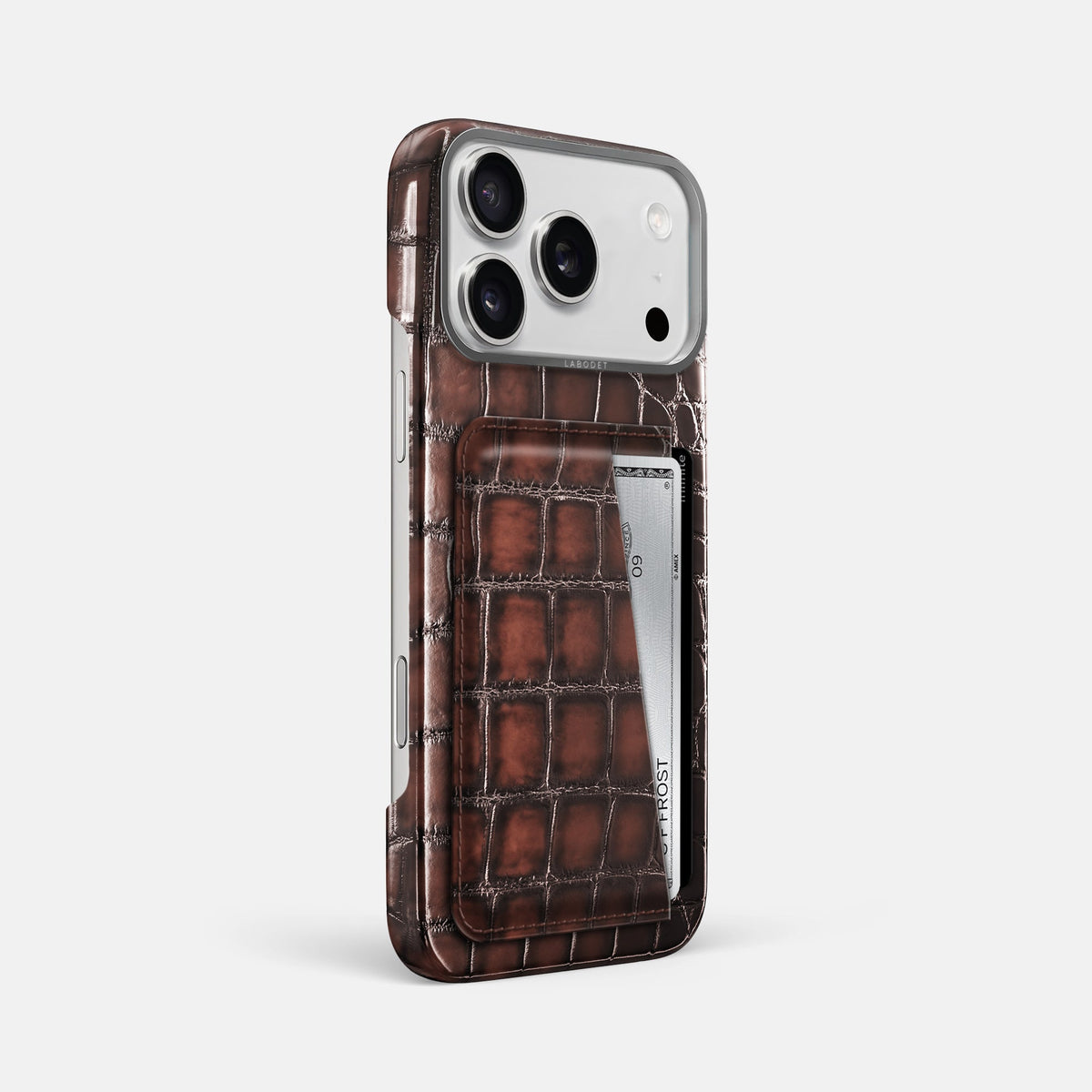 Double Card Case For iPhone 18 Pro Max In Patina Alligator -2 | Havana-Brown-Steel