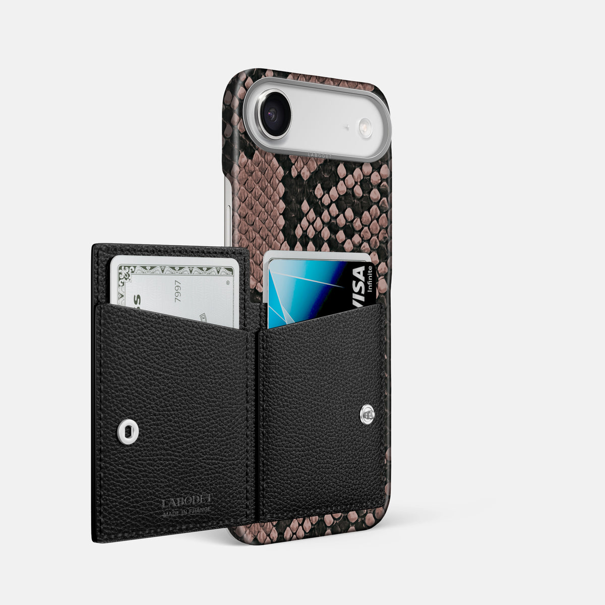 Bi-Fold Case For iPhone 17 Air In Deluxe Python -2 | Mahogany-Brown-Steel