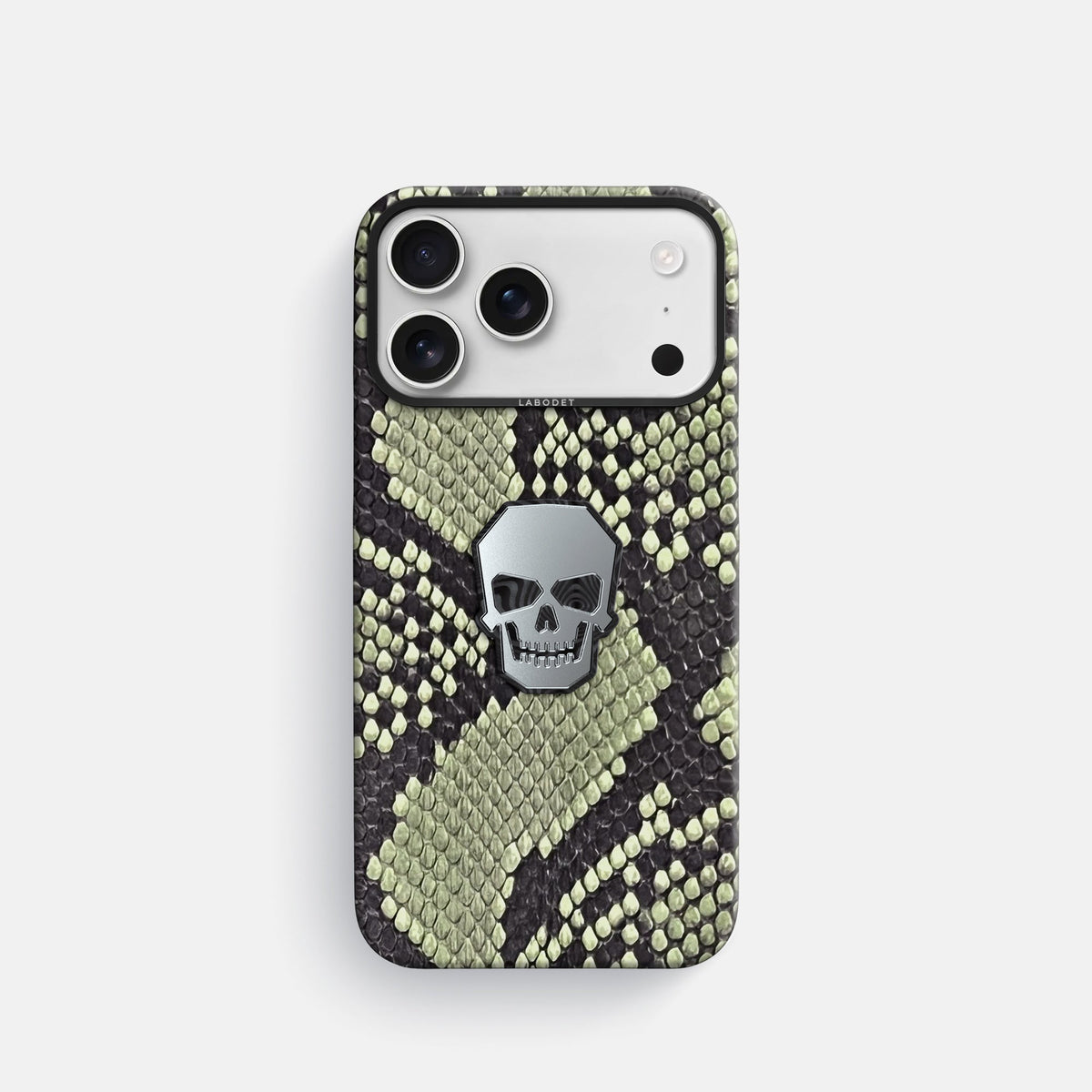 Classic Case With Titanium Skull For iPhone 18 Pro In Deluxe Python -1 | Army-Green-Black