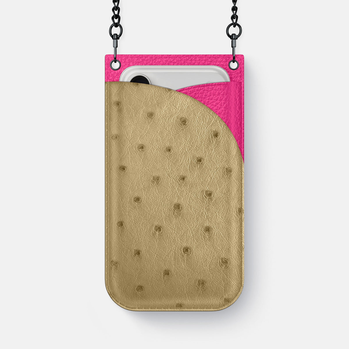 Crossbody Bag For iPhone 18 Pro Max In Ostrich -1 | Desert-Sand-Black