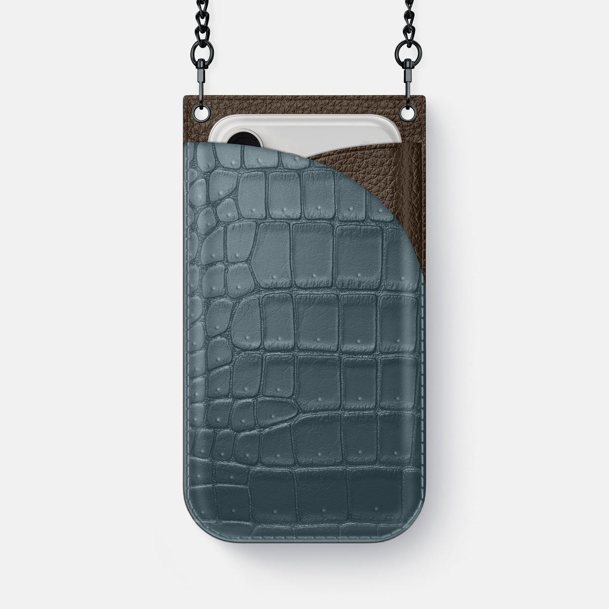 Crossbody Bag For iPhone 18 Pro Max In Porosus Crocodile -1 | Denim-Black
