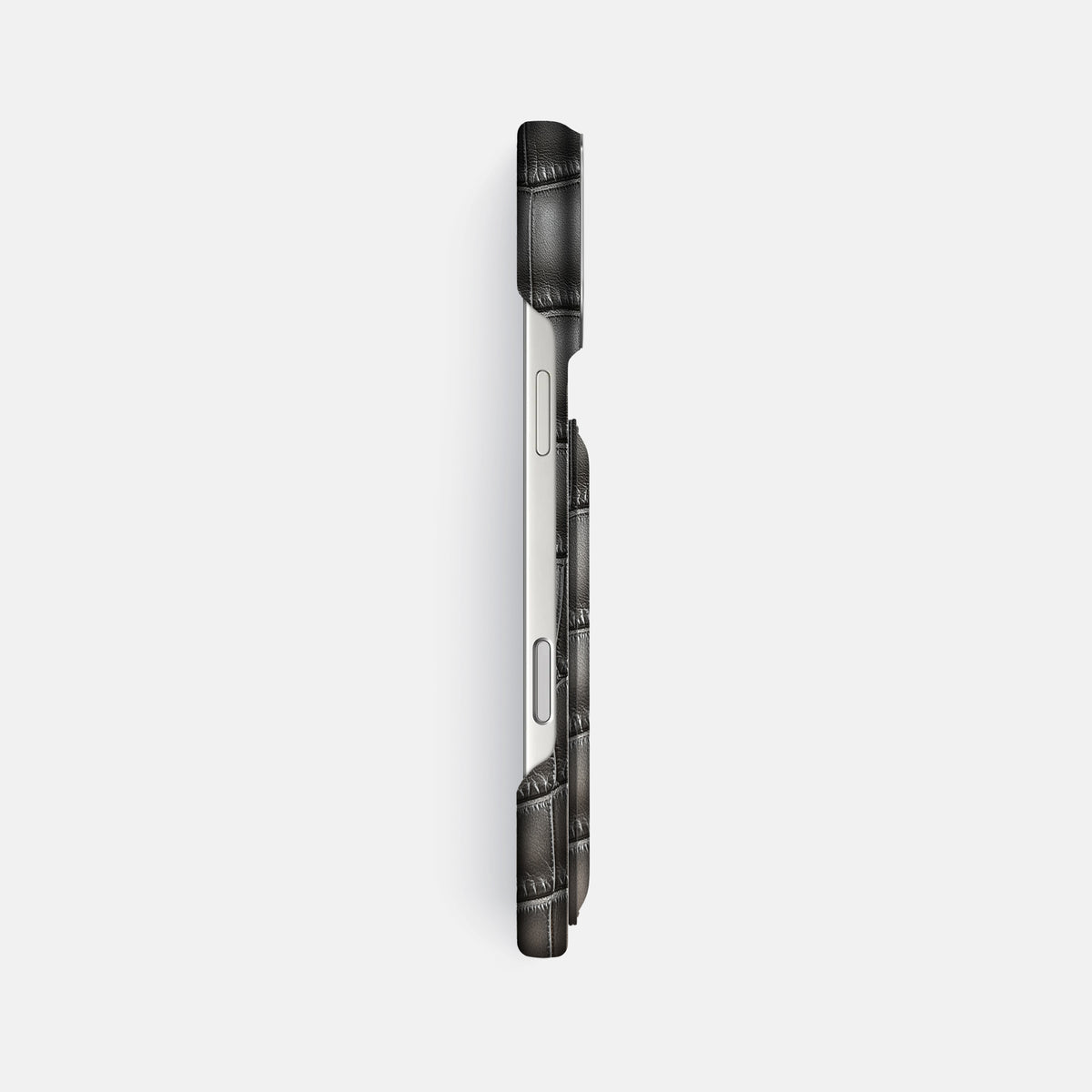Double Card Case For iPhone 17 Pro Max In Patina Alligator -3 | Grey-Steel