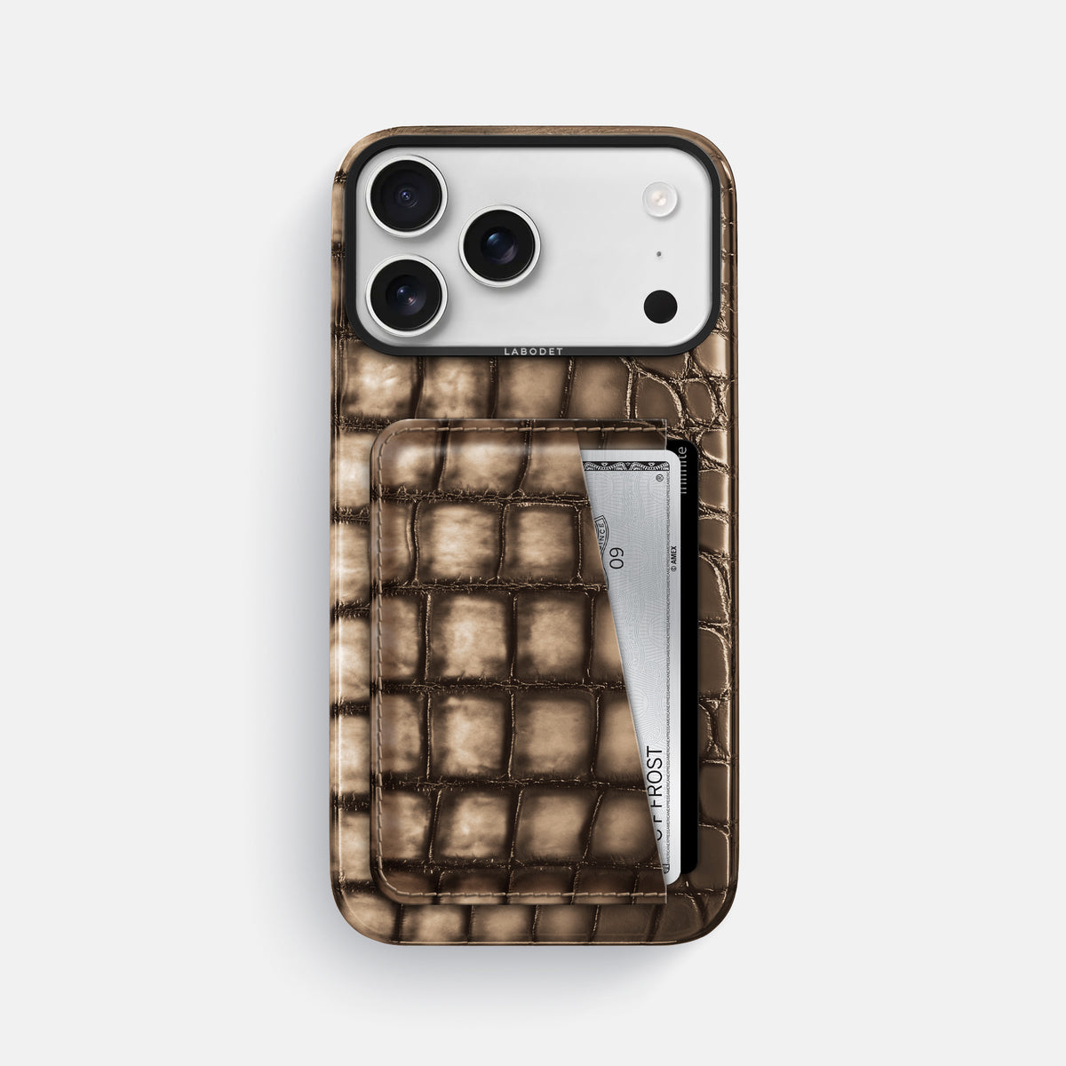 Double Card Case For iPhone 17 Pro Max In Patina Alligator -1 | Etoupe-Black