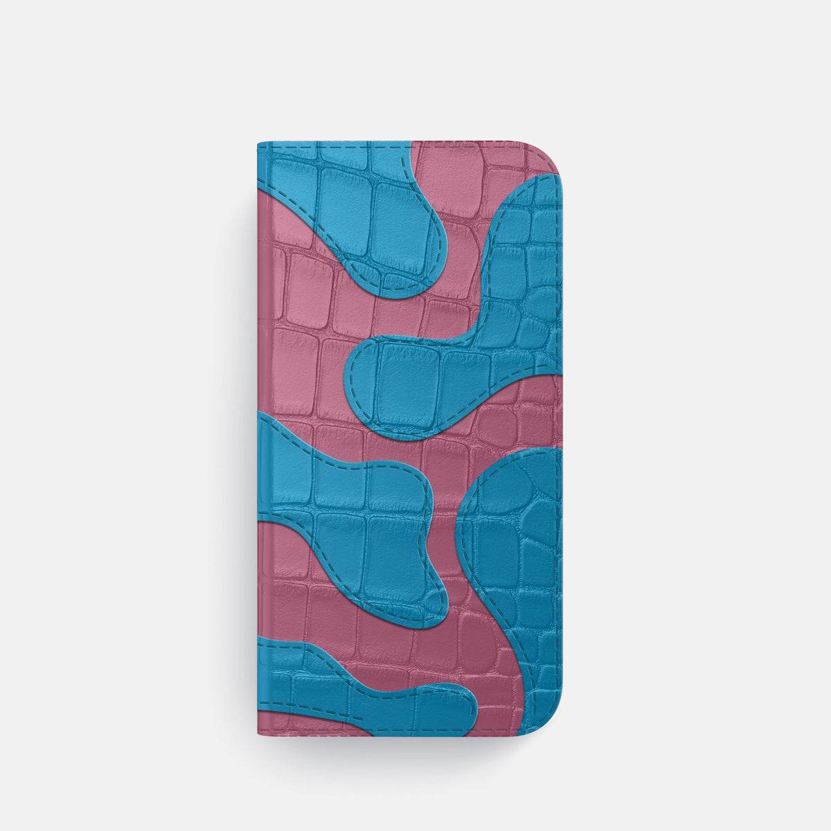 Camouflage Folio For iPhone 18 Pro In Alligator -4 | Pink-Lagoon-Steel