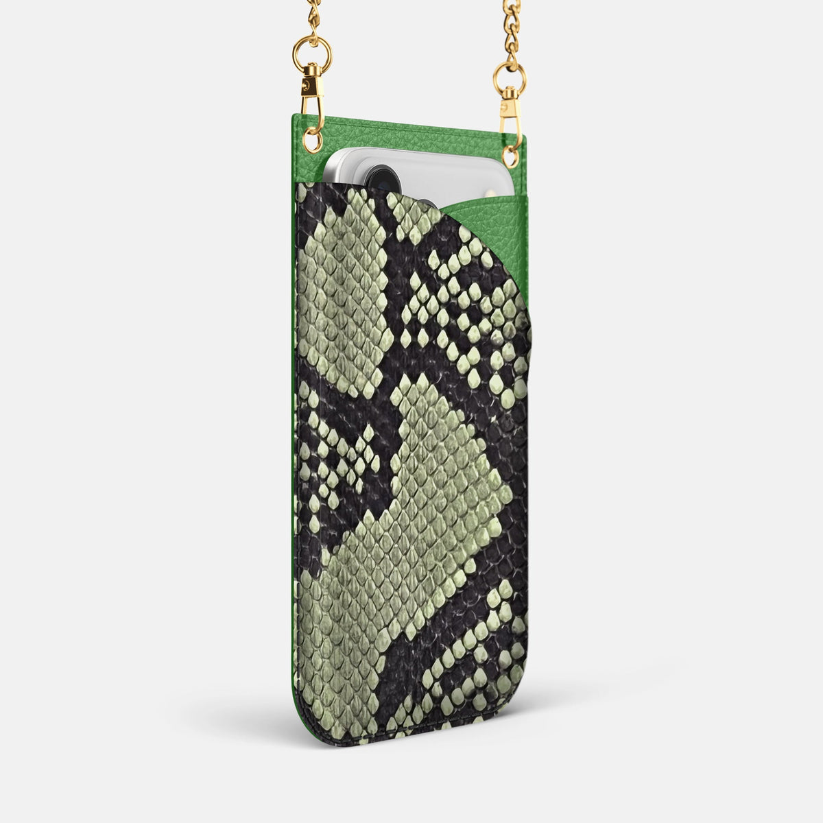Crossbody Bag For iPhone 18 Pro Max In Deluxe Python -2 | Army-Green-Gold