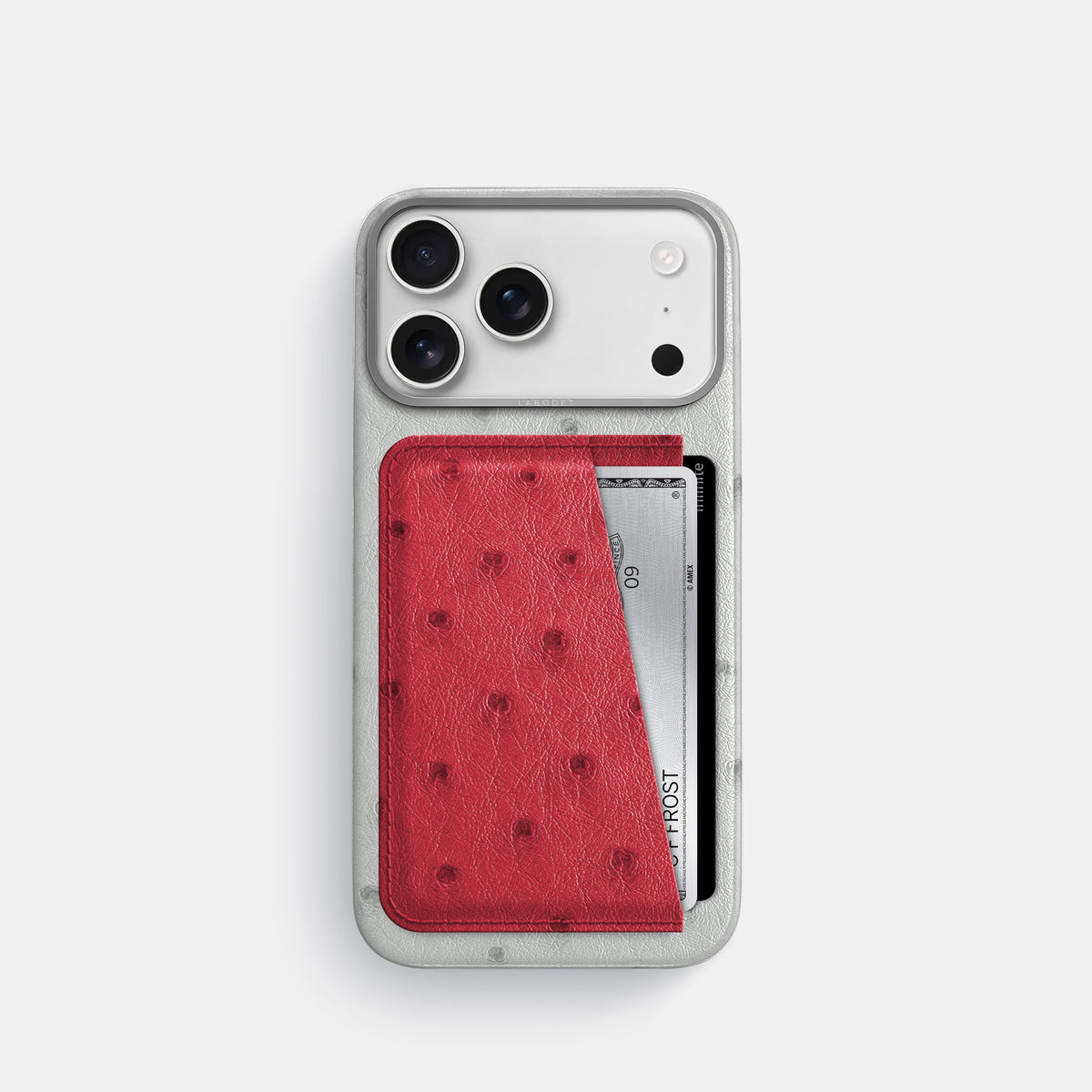 Double Card Case Coloré For iPhone 17 Pro In Ostrich -1 | White-Steel