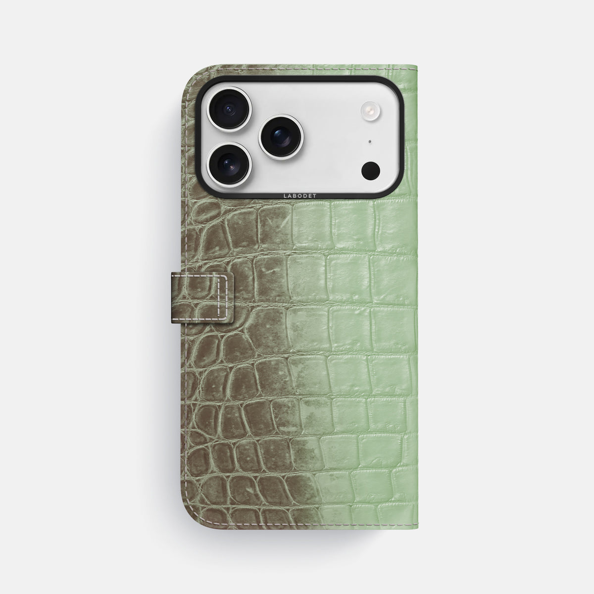 Folio Case with Clasp For iPhone 17 Pro Max In Himalayan Crocodile -3 | Pistachio-Black
