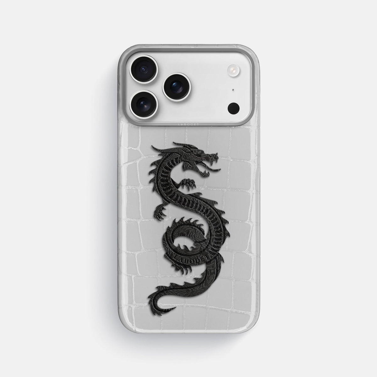 Classic Case With Carbon Dragon For iPhone 18 Pro Max In Shiny Alligator -1 | White-Steel