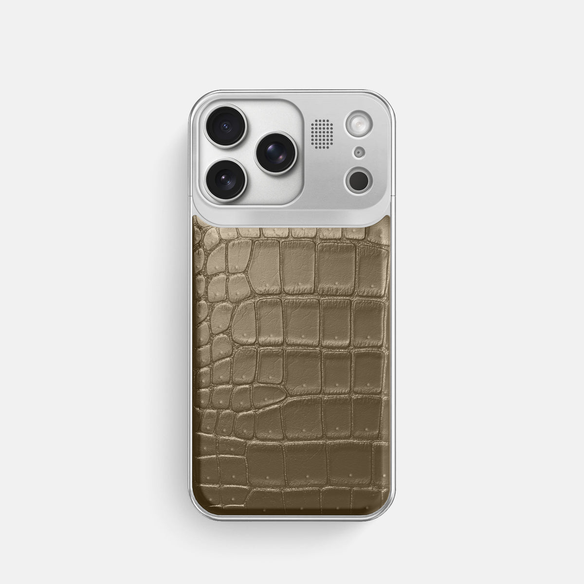 Metal Case For iPhone 17 Pro In Porosus Crocodile -1 | Kaki-Green-Steel
