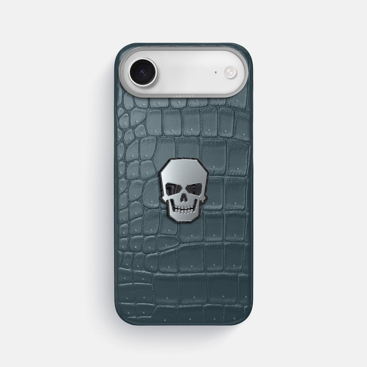 Classic Case With Titanium Skull For iPhone 17 Air In Porosus Crocodile -1 | Denim-Steel